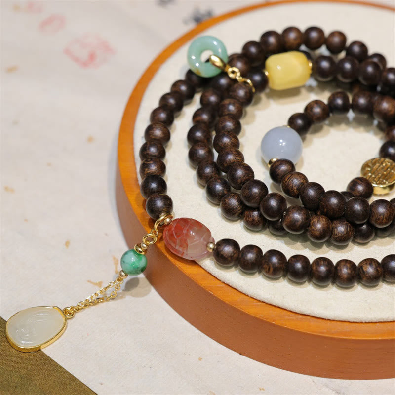 KarmaRipple's 108 Mala Beadwork Brunei Agarwood Amber Red Agate Peace Buckle Jade Peace Bracelet p6
