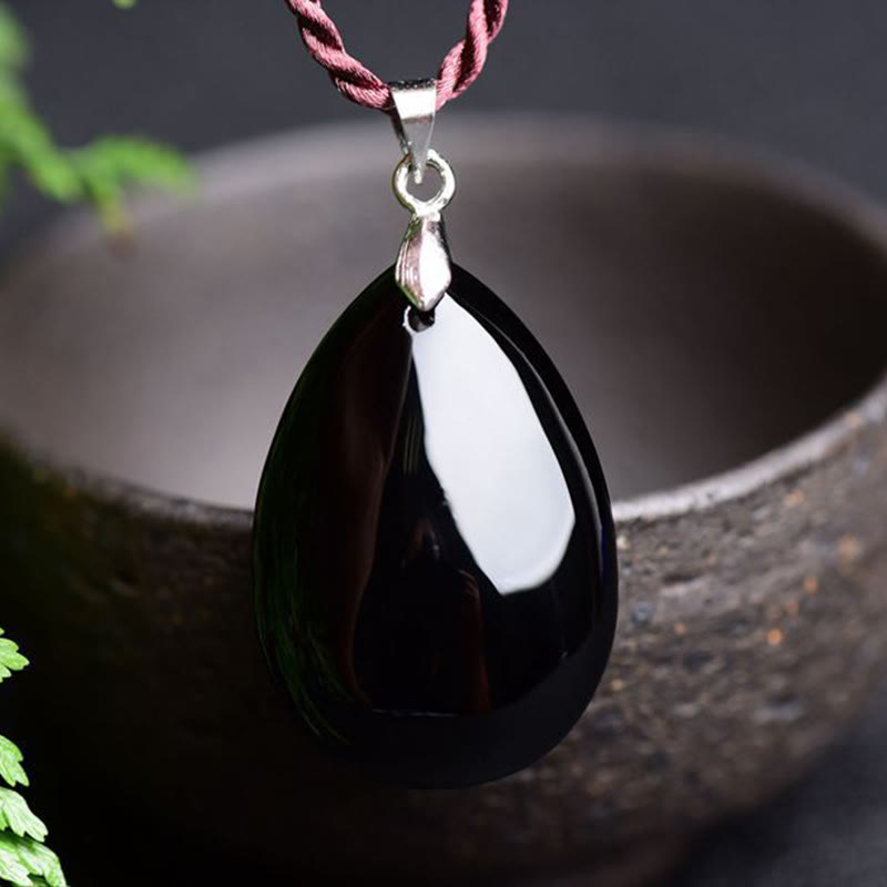 KarmaRipple's Gold Sheen Obsidian Black Obsidian Rainbow Obsidian Wealth Water Drop Pendant Necklace p19