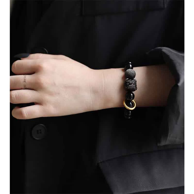 KarmaRipple's Black Obsidian Silver Sheen Obsidian Lion Strength Bracelet p6