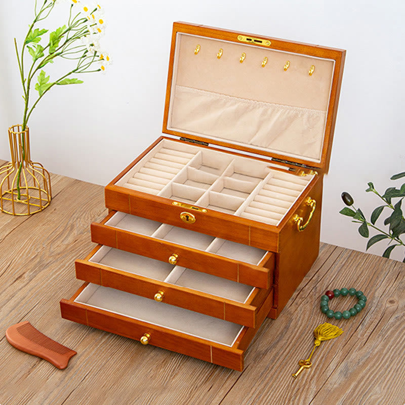 KarmaRipple's Retro Solid Wood Jewelry Box Four-Layer Wooden Jewelry Storage Box p22