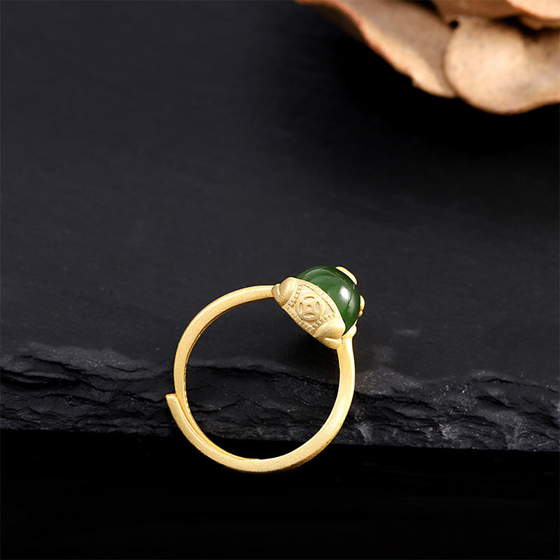 KarmaRipple's 18k Gold-plated Pixiu Jade Wealth Ring p5