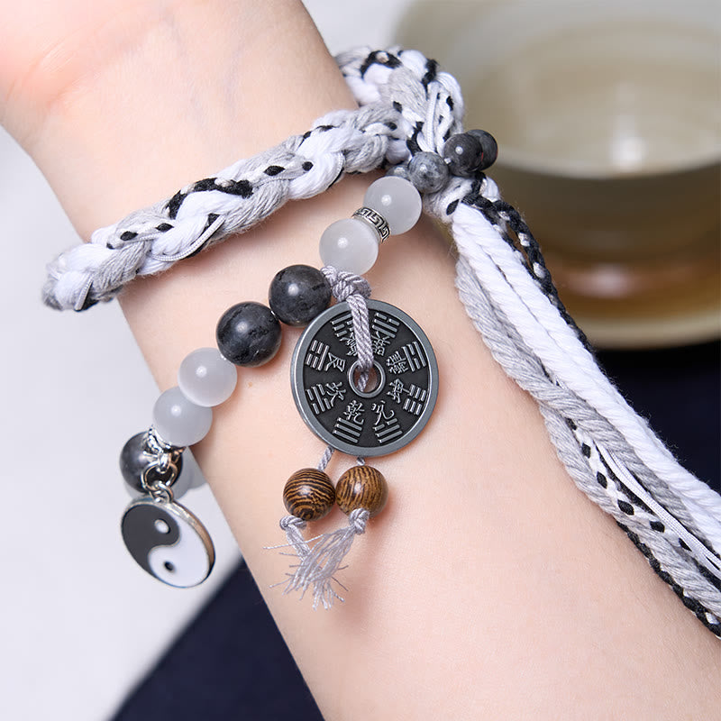 KarmaRipple's Black Glitter Stone Cat's Eye Yin Yang Mountain Ghosts Spend Money Power Double Layer Rope Bracelet p4