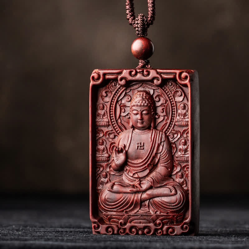 KarmaRipple's Chinese Zodiac Natal Buddha Small Leaf Red Sandalwood Protection Pendant Necklace p25