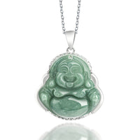 KarmaRipple's 925 Sterling Silver Laughing Buddha Jade Abundance Pendant Chain Necklace