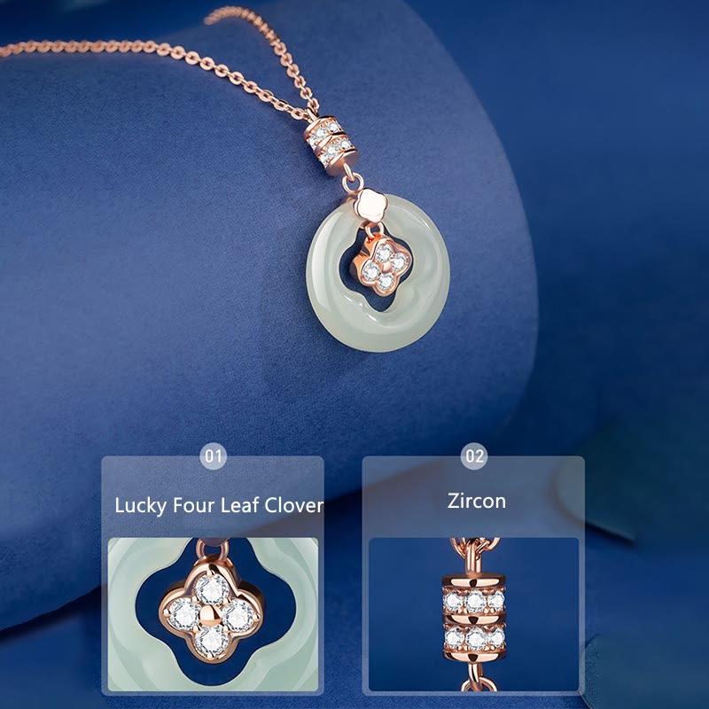KarmaRipple's 925 Sterling Silver Authentic Hetian Jade Fortunate Four Leaf Clover Zircon Pendant Necklace With Gift Box p5