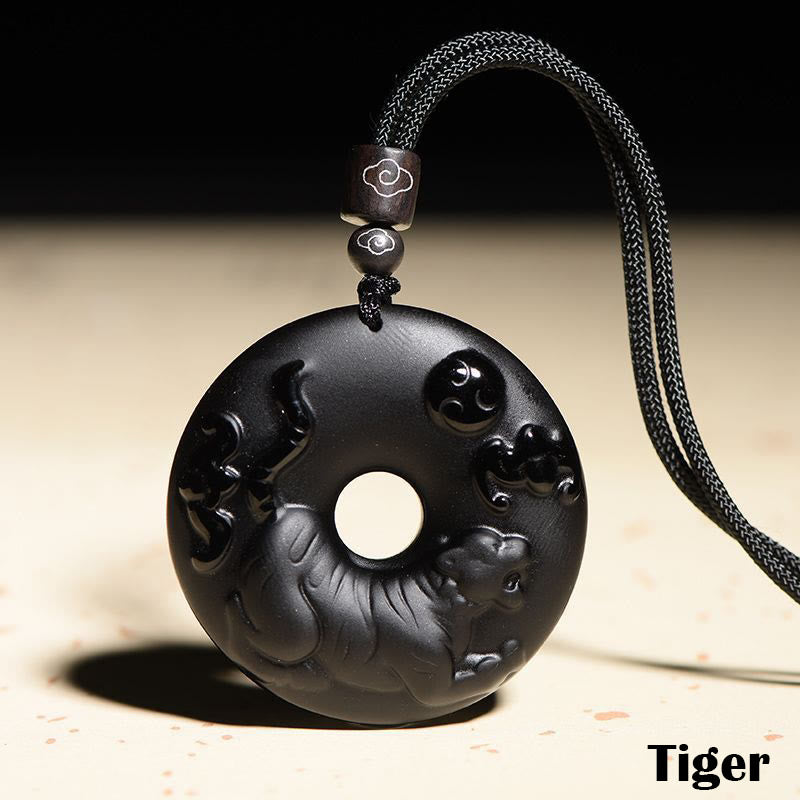 KarmaRipple's Chinese Zodiac Authentic Black Obsidian Peace Buckle Strength Pendant Necklace p4