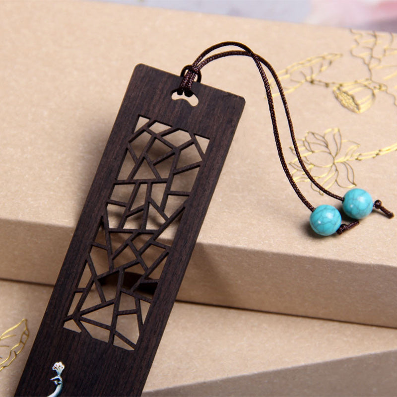 KarmaRipple's Blue Peacock Ebony Wood Bookmarks With Gift Box p4