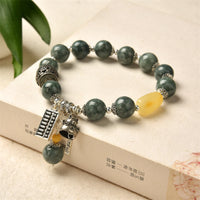 KarmaRipple's 925 Sterling Silver Cyan Jade Amber Abacus Fortunate Cat Success Bracelet