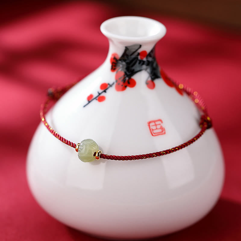 KarmaRipple's 925 Sterling Silver Plated Gold Hetian Jade Lotus Fortune Red String Bracelet p1