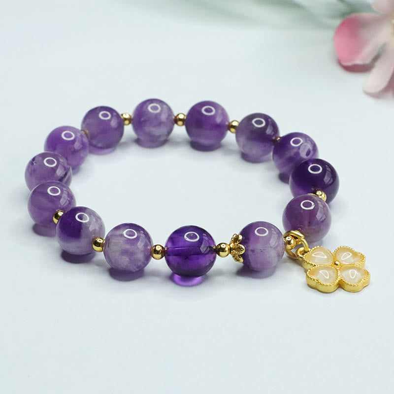 KarmaRipple's Authentic Amethyst Gemstone Inner Peace Four Leaf Clover Talisman Bracelet p7