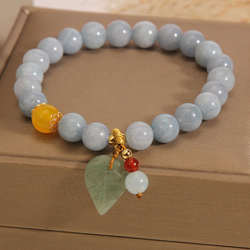 KarmaRipple's Aquamarine Jade Leaf Balancing Talisman Bracelet p4