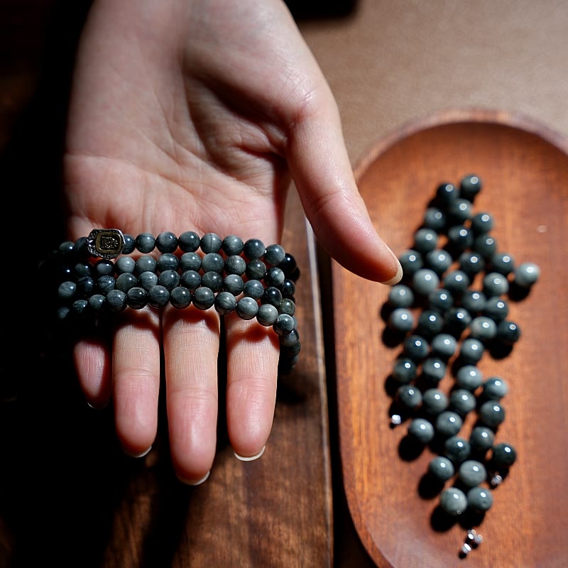 KarmaRipple's 925 Sterling Silver 108 Mala Beadwork Eagle's Eye Stone Moonstone'sitive Bracelet p4