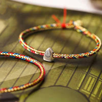 KarmaRipple's 925 Sterling Silver Fu Character Zongzi Pattern Multicolored String Fortune Handmade Woven Bracelet