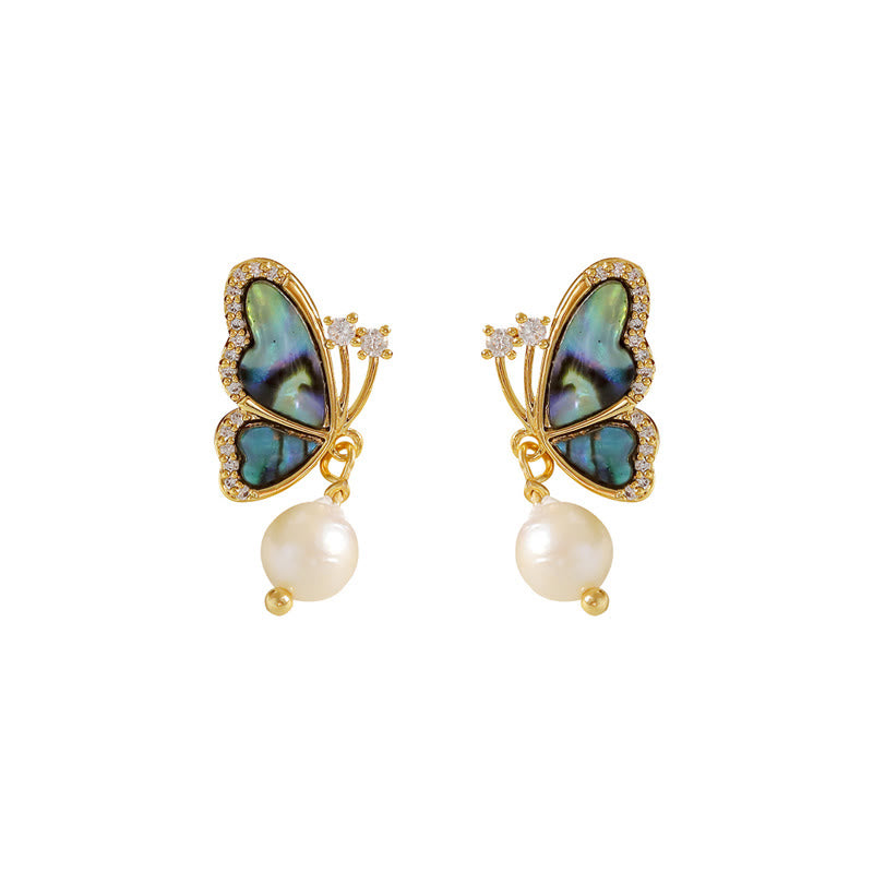 KarmaRipple's 18K Gold Plated Bronze Pearl Butterfly Love Stud Earrings p6