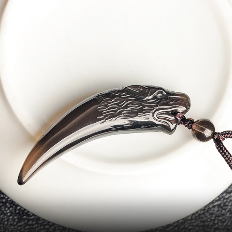 KarmaRipple's Authentic Black Obsidian Ice Obsidian Rainbow Obsidian Wolf Tooth Pattern Strength Pendant Necklace p12