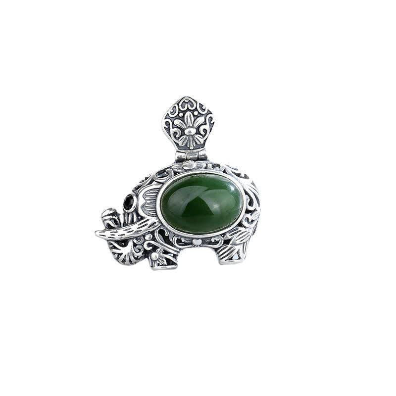 KarmaRipple's 925 Sterling Silver Hetian Cyan Jade Elephant Success Pendant Necklace p6