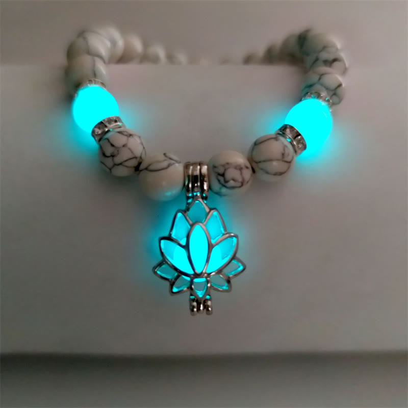 KarmaRipple's Tibetan Turquoise Glowstone Luminous Bead Lotus Protection Bracelet p13