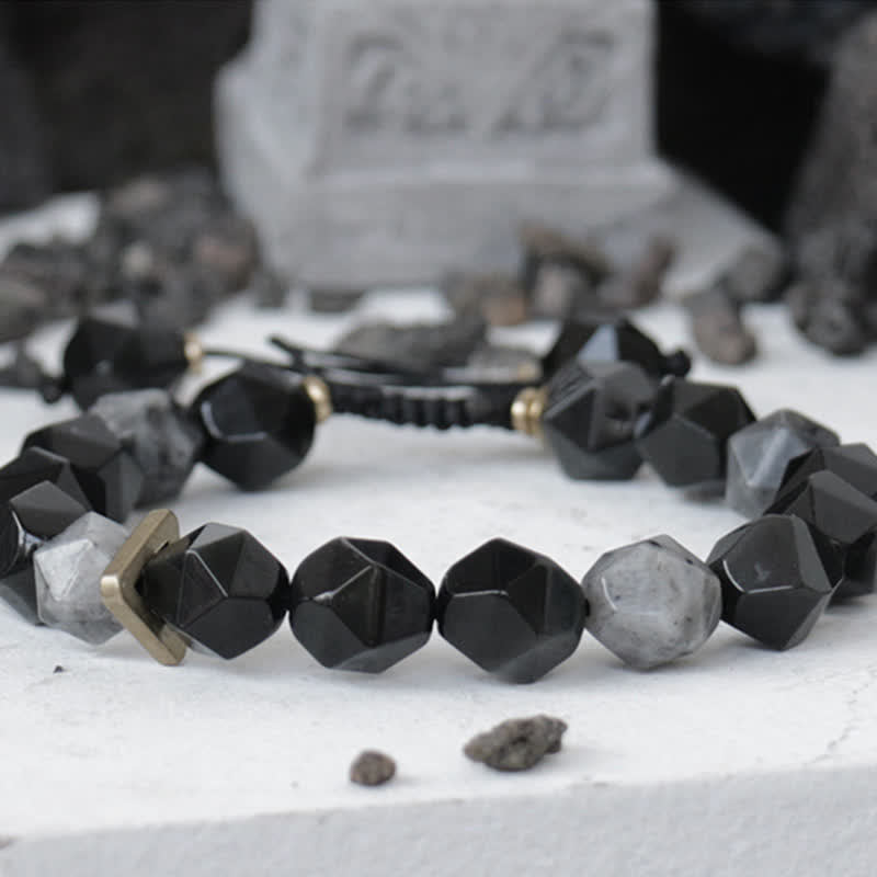 KarmaRipple's Black Obsidian Black Glitter Stone Purification Bracelet p7