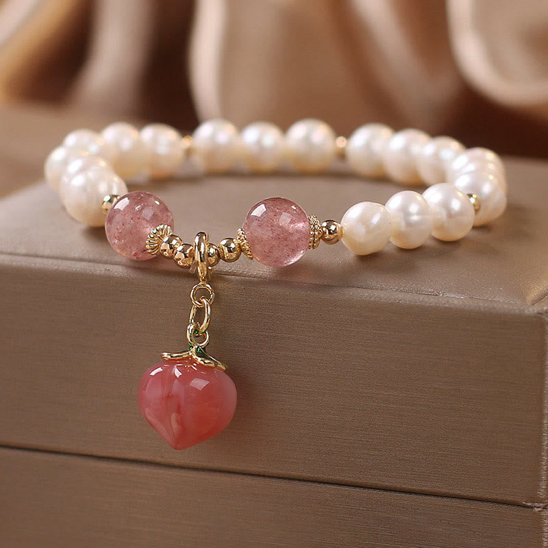 KarmaRipple's Authentic Pearl Strawberry Quartz Peach Love Heart Wisdom Talisman Bracelet p7