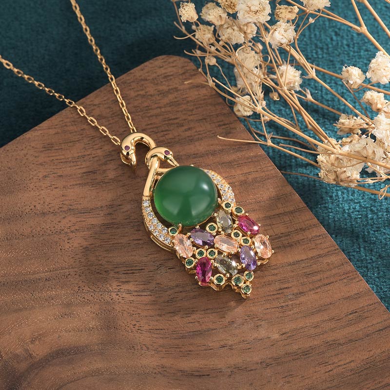 KarmaRipple's Cyan Jade Success Pendant Chain Necklace p2