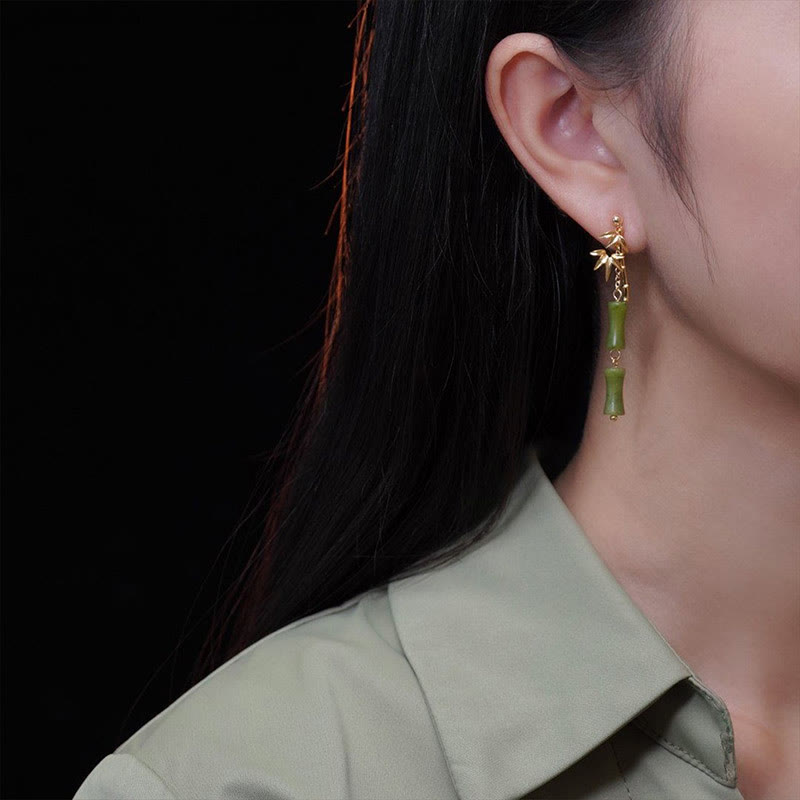 KarmaRipple's 925 Sterling Silver Posts Bronze Plated Gold Authentic Peridot Bamboo Leaf Drop Earrings p6