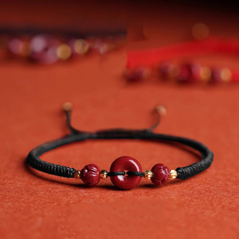 KarmaRipple's Handmade Cinnabar Peace Buckle Lotus Calm Blessing Woven Rope Bracelet p25