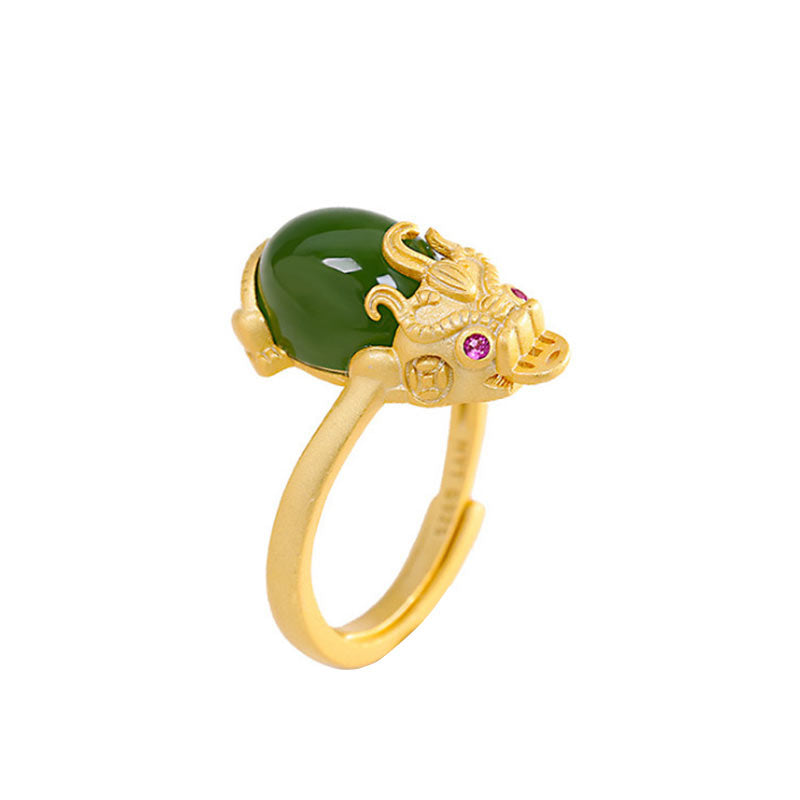 KarmaRipple's 18k Gold-plated Pixiu Jade Wealth Ring p16