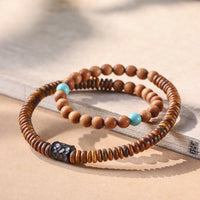 KarmaRipple's Sandalwood Small Leaf Red Sandalwood Thuja Sutchuenensis Boxwood Turquoise Protection Double Wrap Bracelet