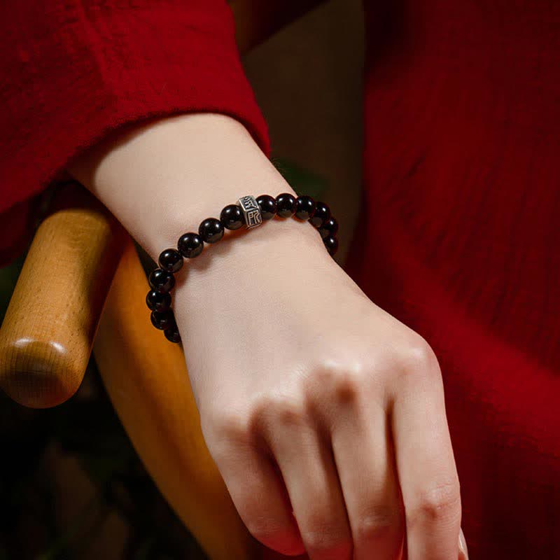 KarmaRipple's Chinese Zodiac Natal Buddha 925 Sterling Silver Black Obsidian Moonstone Strength Bracelet p3