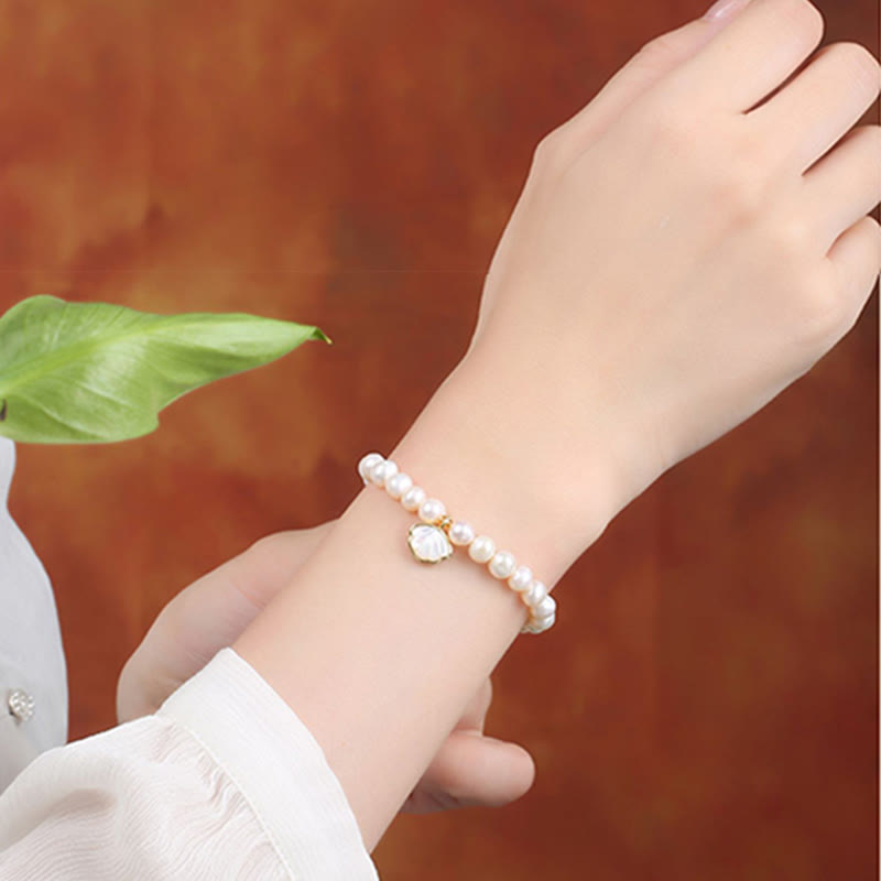 KarmaRipple's 14K Gold Plated Authentic Pearl Gemstone Shell Talisman Bead Bracelet p15