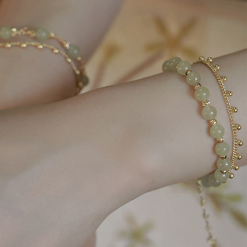 KarmaRipple's 14K Gold Plated 2 Layers Hetian Jade Bead Fortune Prosperity Bracelet p13