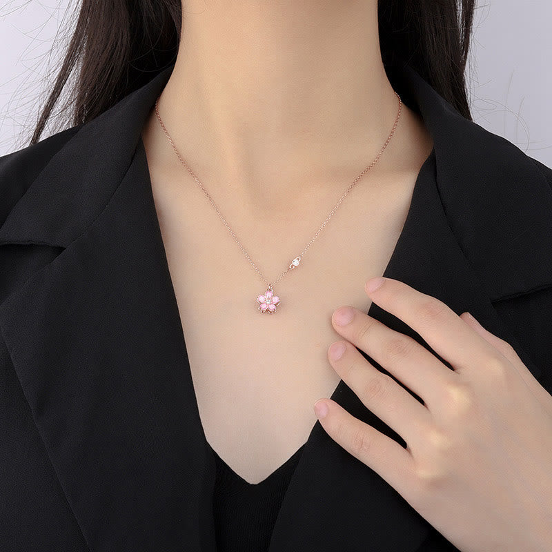 KarmaRipple's 925 Sterling Silver Cherry Blossom Flower Rotatable Protection Pendant Necklace p9
