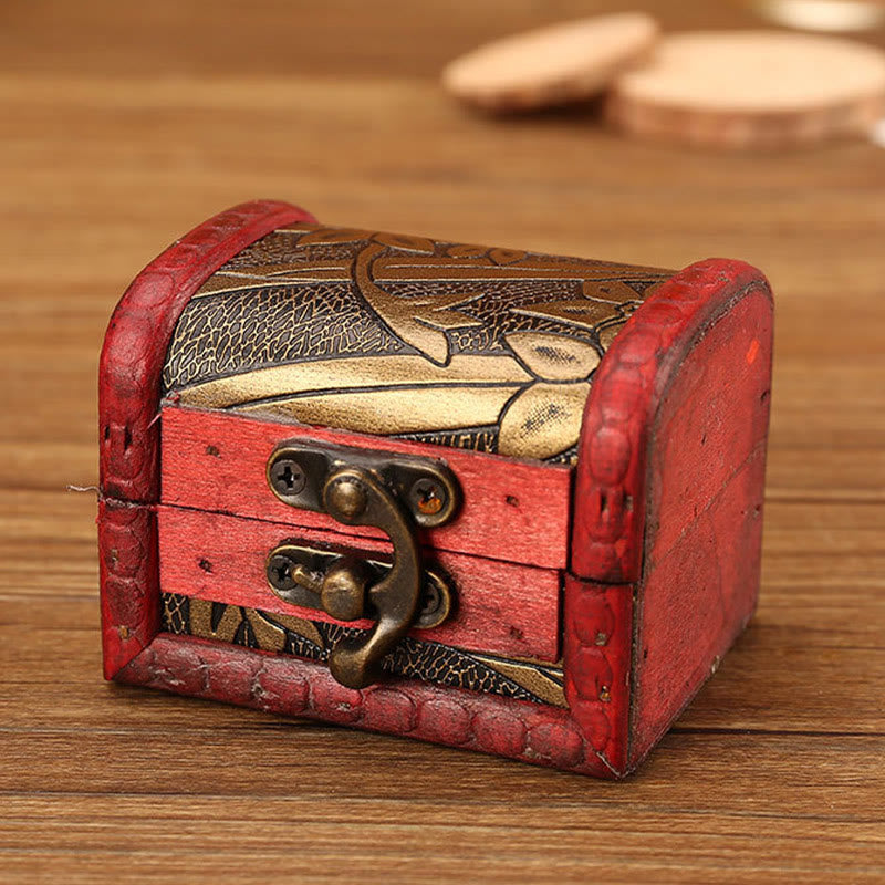 KarmaRipple's Retro Small Wood Jewelry Box Lotus Golden Grape Bronze Coin Daffodil Grass Flower Jewelry Storage Box p21