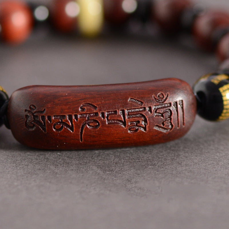 KarmaRipple's Small Leaf Red Sandalwood Om Mani Padme Hum Engraved Protection Bracelet p6