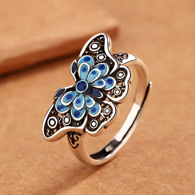 KarmaRipple's Hollow Enamel Blue Butterfly Pattern Love Ring p9