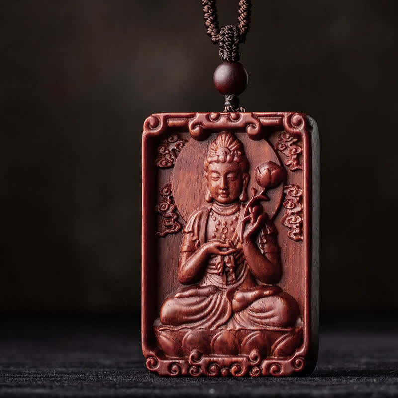 KarmaRipple's Chinese Zodiac Natal Buddha Small Leaf Red Sandalwood Protection Pendant Necklace p24