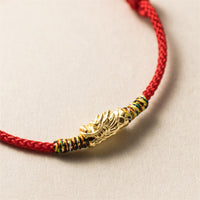 KarmaRipple's 925 Sterling Silver Year of the Dragon Fortune Strength Red Rope Bracelet