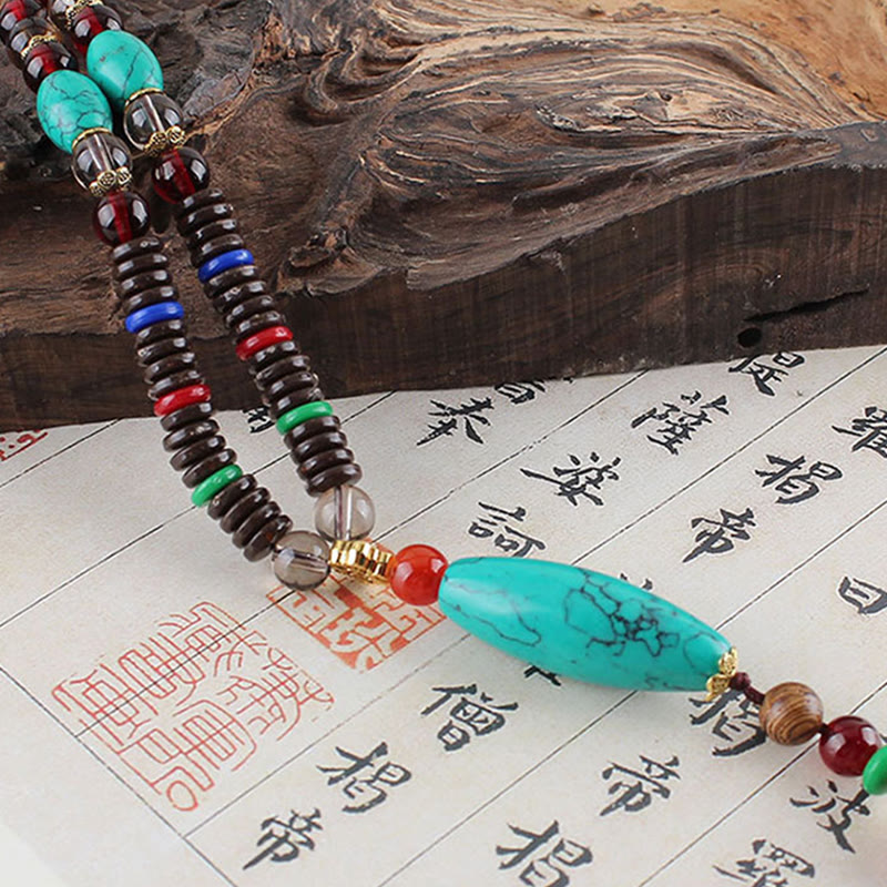 KarmaRipple's Wenge Wood Turquoise Stone Protection Calm Pendant Necklace p4