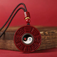 KarmaRipple's Authentic Cinnabar Bagua Rotatable Yin Yang Keep Away Evil Spirits Pendant Necklace