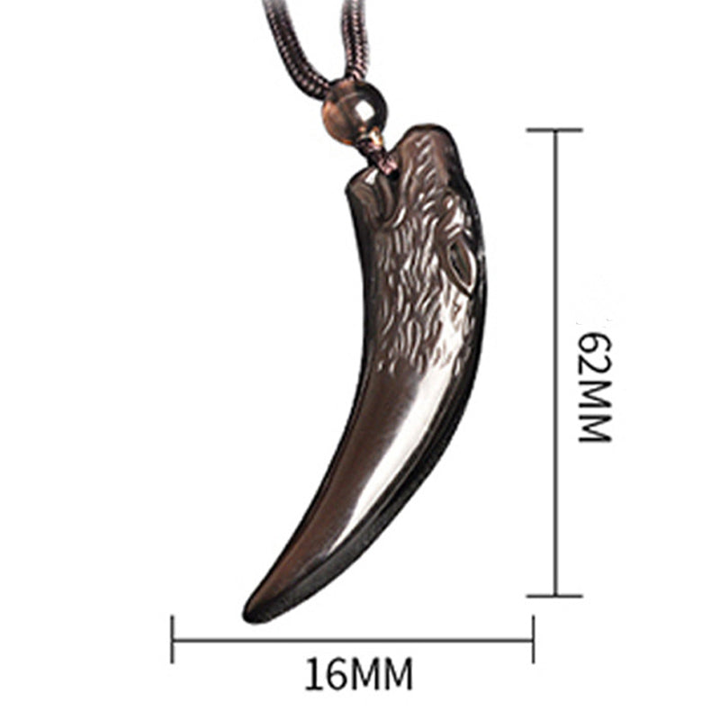 KarmaRipple's Authentic Black Obsidian Ice Obsidian Rainbow Obsidian Wolf Tooth Pattern Strength Pendant Necklace p26