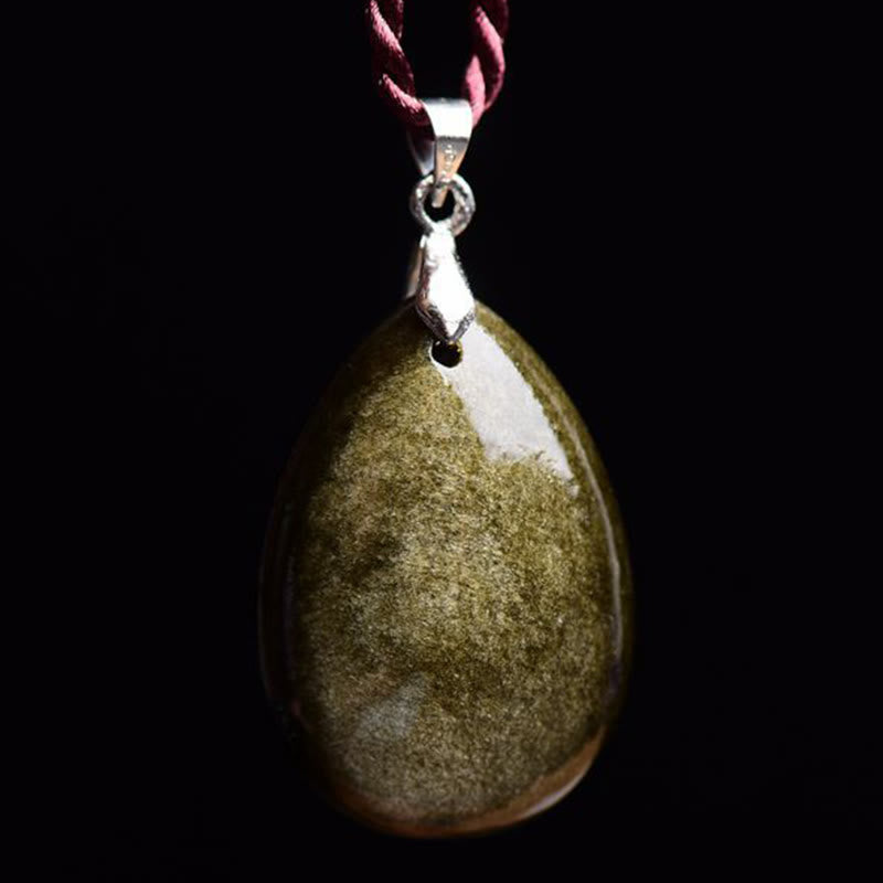 KarmaRipple's Gold Sheen Obsidian Black Obsidian Rainbow Obsidian Wealth Water Drop Pendant Necklace p10