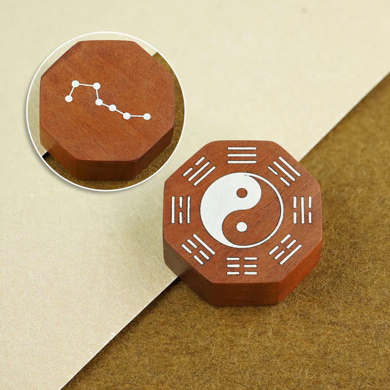 KarmaRipple's Small Leaf Red Sandalwood Jujube Wood Ebony Wood Silver Inlaid Yin Yang Bagua Big Dipper Protection Bracelet p17