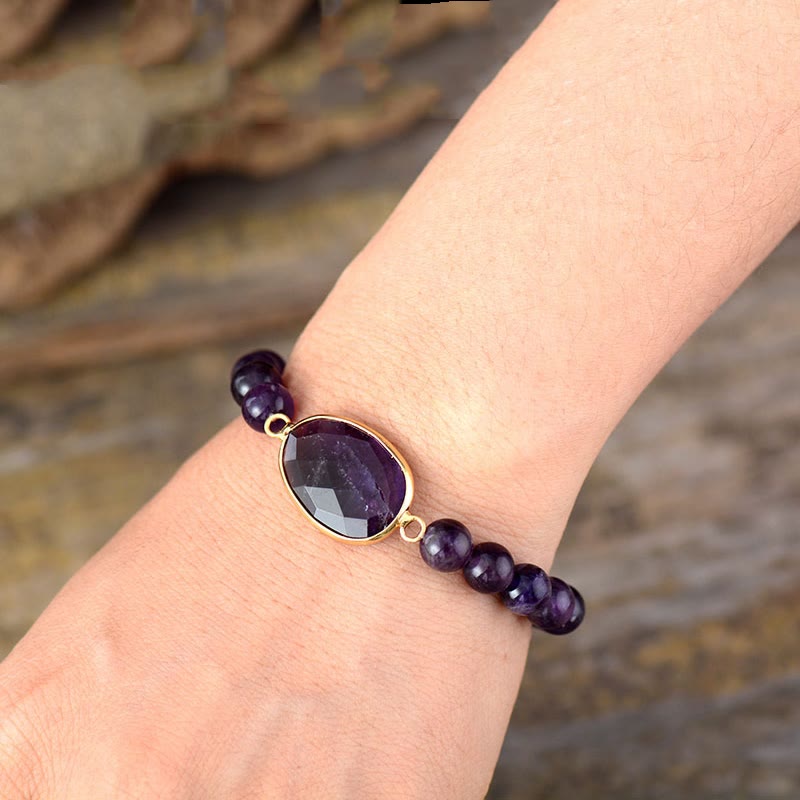 KarmaRipple's Authentic Amethyst Gemstone Balance Marquise Pattern Bracelet p4