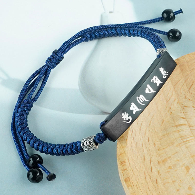 KarmaRipple's Buddhism Six True Words Wood Ebony Wood Silver Inlaid Protection Bracelet p15