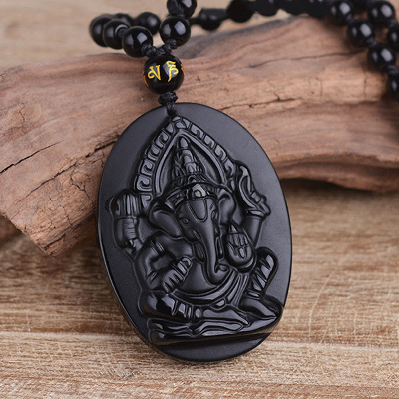 KarmaRipple's Tibetan Obsidian Ganesh Ganpati Elephant Wealth Amulet Pendant p2