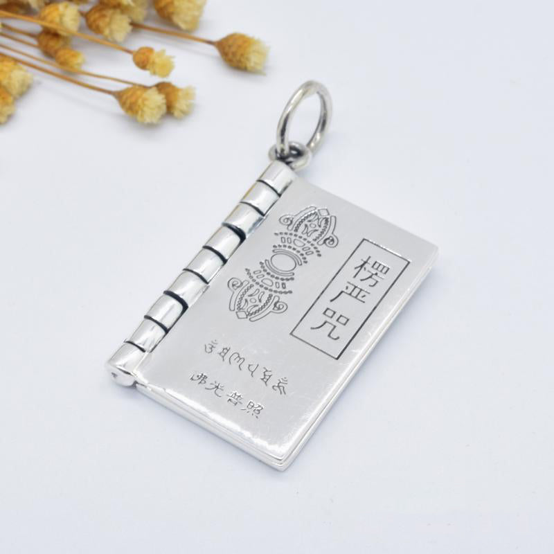 KarmaRipple's 990 Sterling Silver Heart Sutra Great Compassion Shurangama Mantra Lotus Vajra Peace Pendant Necklace p3