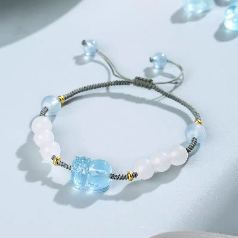 KarmaRipple's Authentic Aquamarine PiXiu Hetian Ivory Jade Balancing Bracelet p2