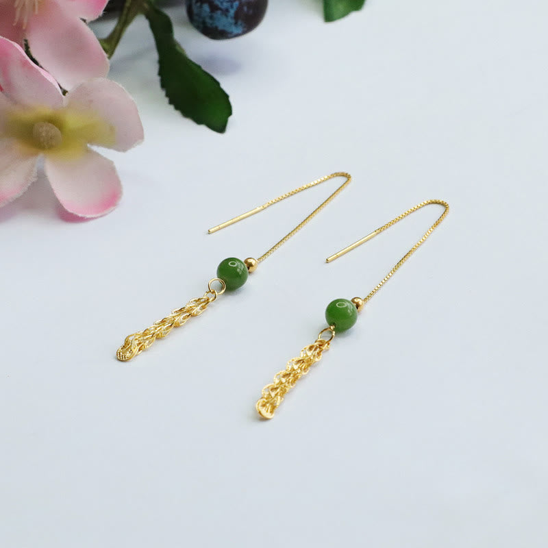 KarmaRipple's 925 Sterling Silver Authentic Hetian Cyan Jade Bead Fortune Phoenix Tail Drop Earrings p11