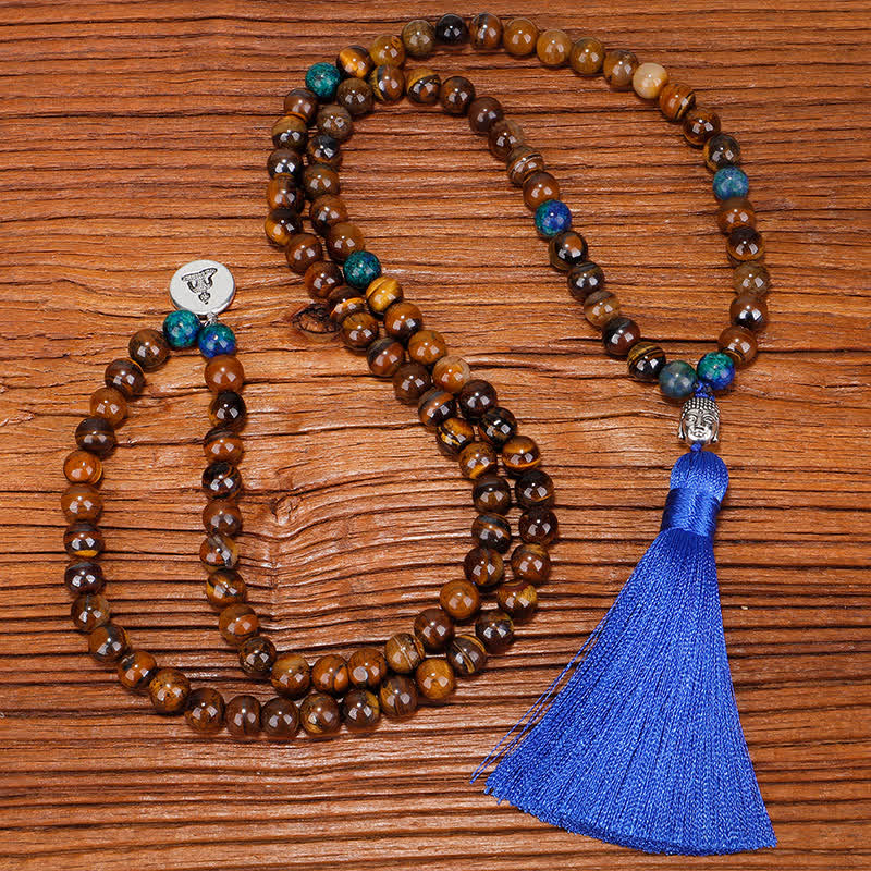 KarmaRipple's 108 Mala Beadwork Tiger Eye Buddha Strength Bracelet Tassel Pendant Necklace p2