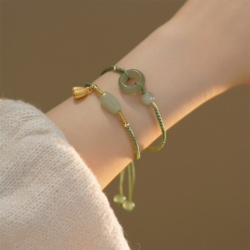 KarmaRipple's Lotus Jade Peace Buckle Bead Fortune Happiness Talisman String Bracelet p3
